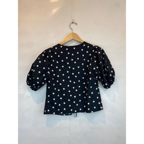 Abercrombie & Fitch Tie Front Top Black White Size XS Polka Dot Short Sleeve - Picture 6 of 8